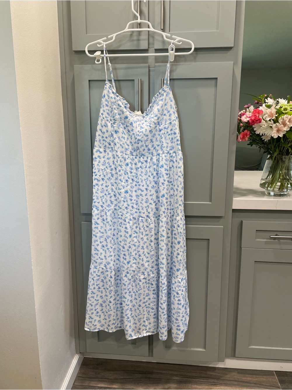 Light Blue Floral Maxi Slip Dress - Women